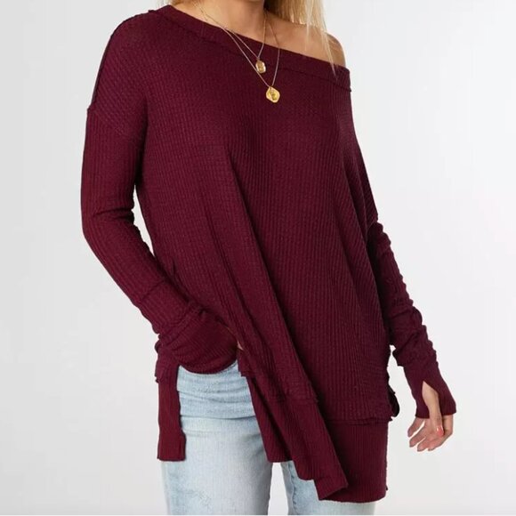 We The Free North Shore Thermal Tunic Top Waffle Knit Oversized Fit Slouchy Sz M - Picture 1 of 5